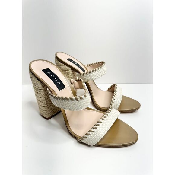 AQUA Sandals Woven Casual Espadrille Block Heel Size 9.5B NEW - Picture 2 of 10